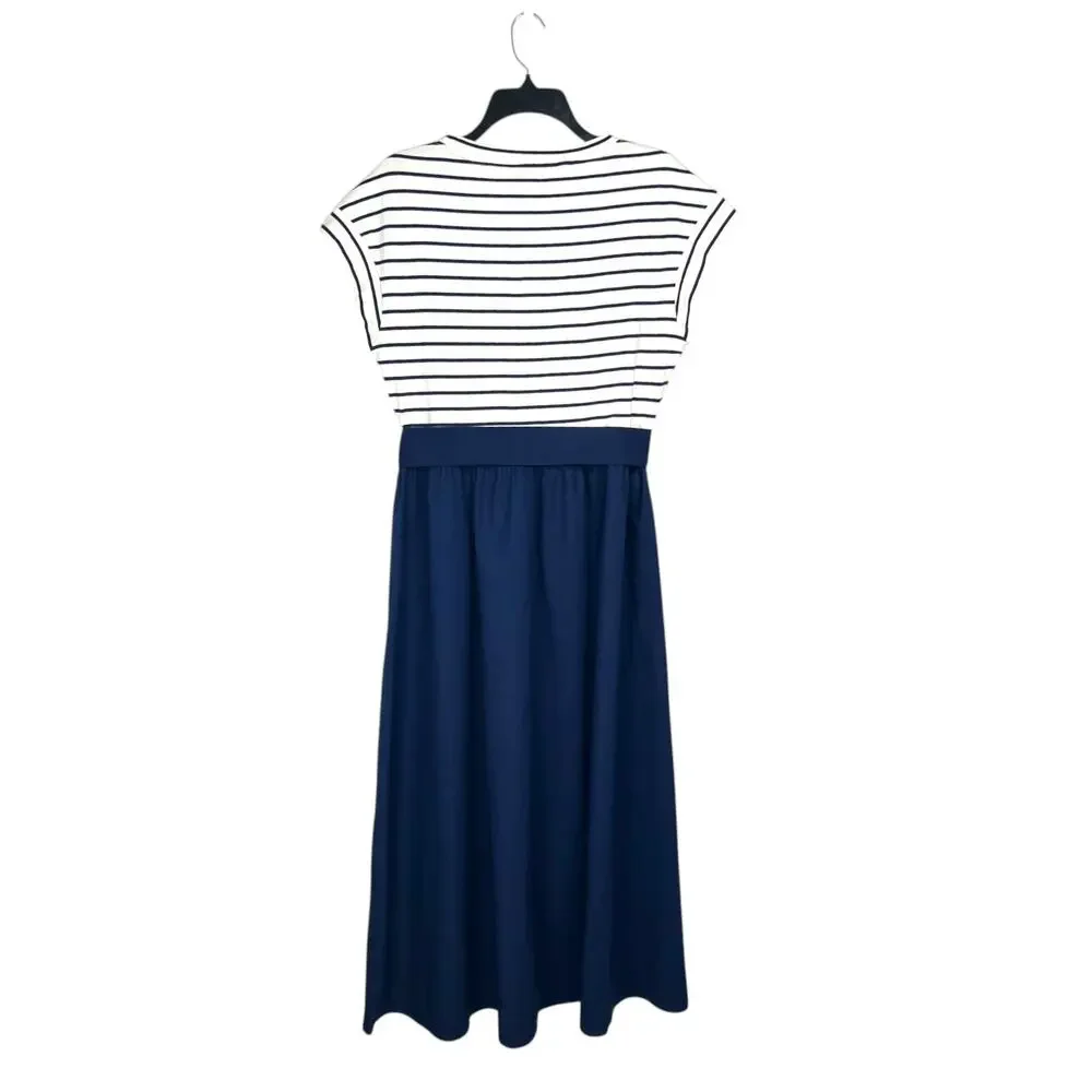 J.CREW Women's Size M Nautical Tie-Waist Knit Blue White Mixed Pattern Dress